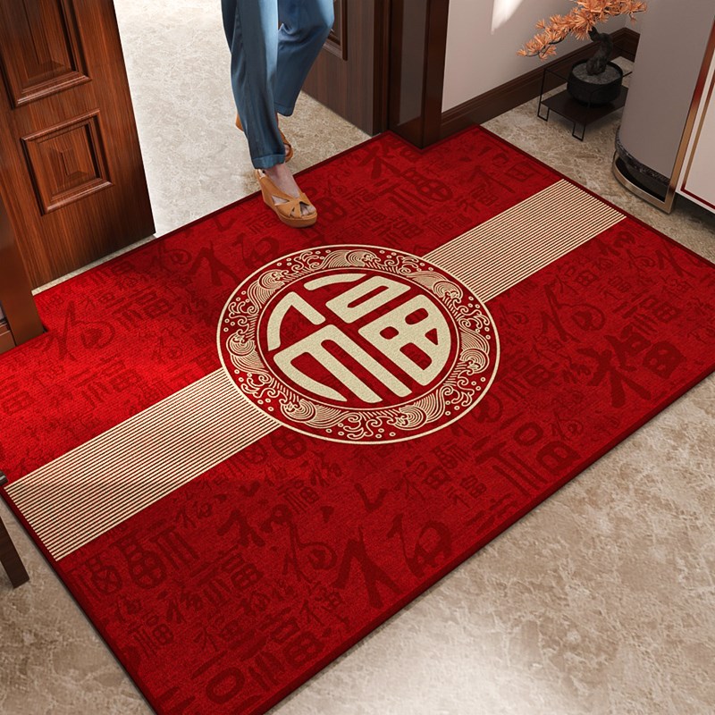 入户门地垫新中式入n户门垫进门红色家用喜庆防滑地毯门口进户门