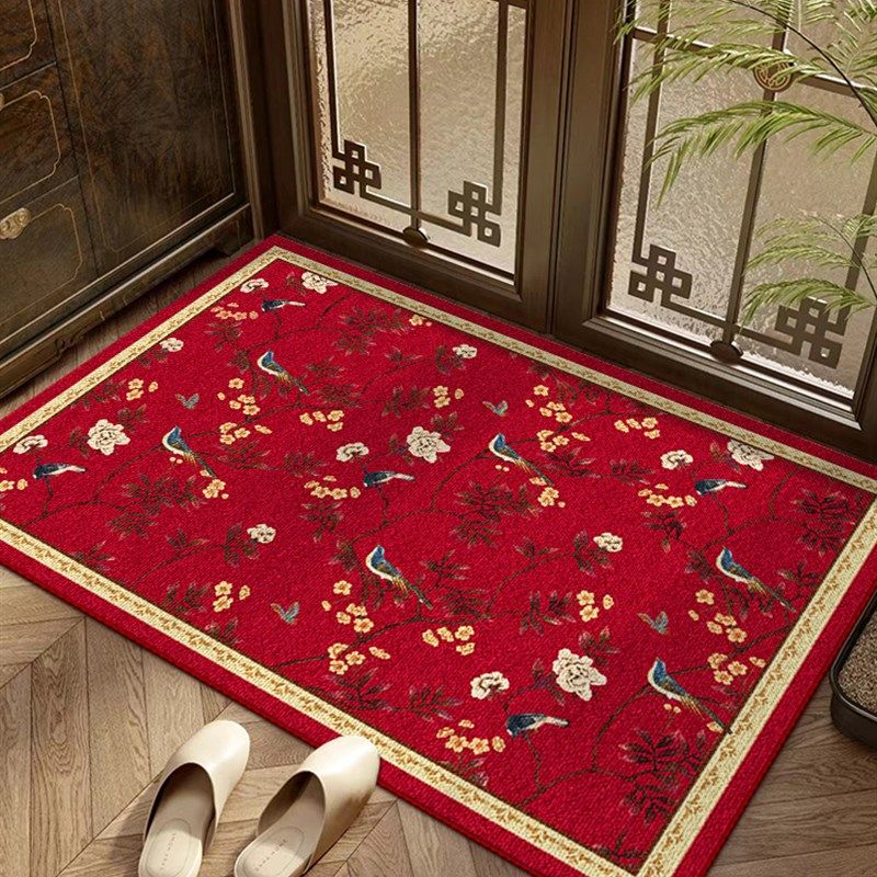 中式花鸟入户门地垫红色喜庆进门口防滑脚垫高端别墅入户玄关地毯,居家布艺,入户地垫,淘宝优惠券,粉丝福利购,淘宝优惠卷