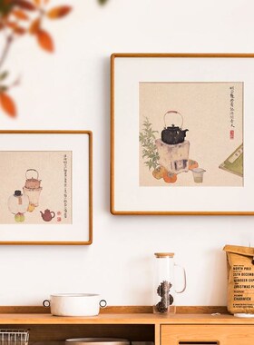 新中式禅意茶室挂画方形四联茶壶不急且慢茶话弄奶茶店日式装饰画