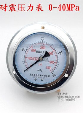 耐震压力表0-40MPa轴向带边油压表YN100ZT液压表5800psi螺纹M20