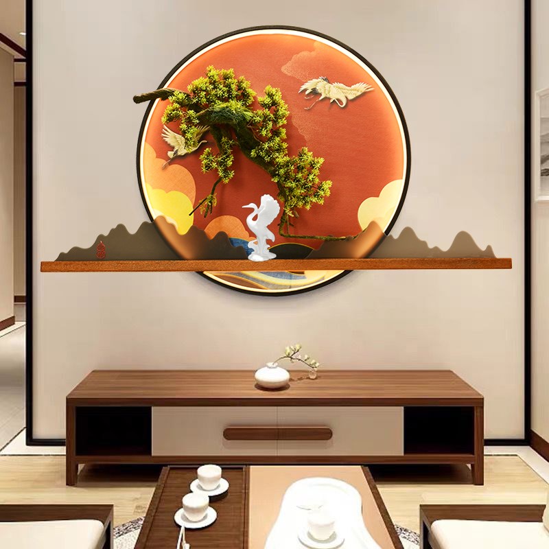 新中式装饰画客厅玄关圆形挂画书房餐厅背景墙禅意山水画创意壁画图片