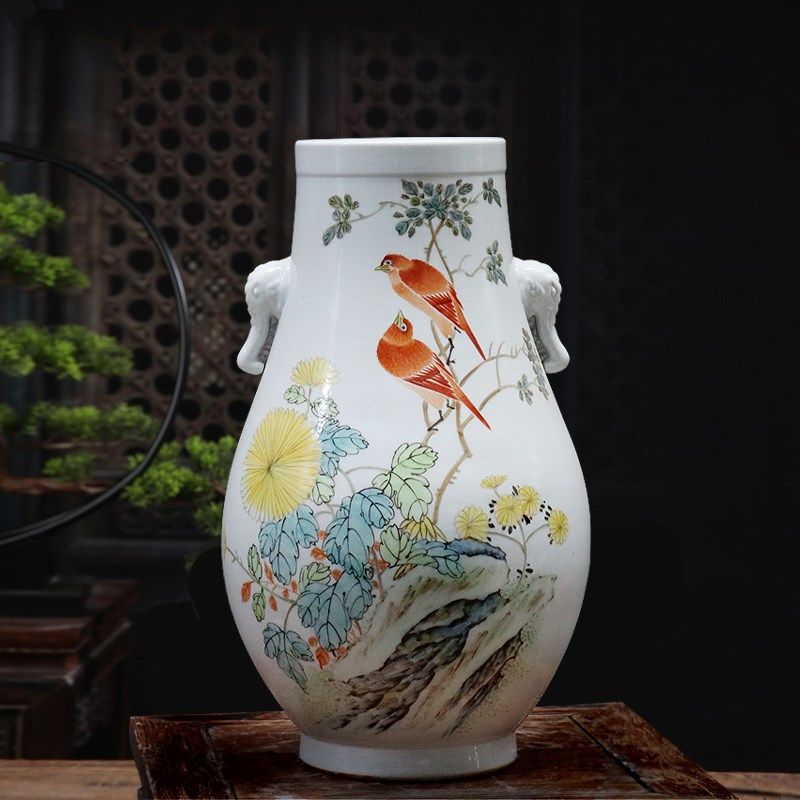 景德镇陶瓷花瓶双耳福筒摆件干花装饰品电视柜玄关家居新中式花鸟,畜牧/养殖物资,畜牧/养殖器械,淘宝优惠券,粉丝福利购,淘宝优惠卷