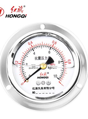 红旗YTN-60ZT轴向带边耐震表气压水压油压表不锈钢外壳抗震压力表