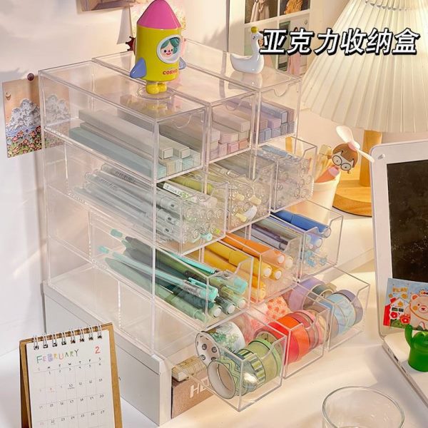 亚克力桌面马克笔收纳盒画笔彩笔手账胶带吧唧笔文具多层置物架