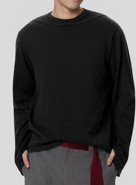 CLAY PRODUCT 风琴虾线羊毛假两件一字领圆领忍者袖长袖针织衫