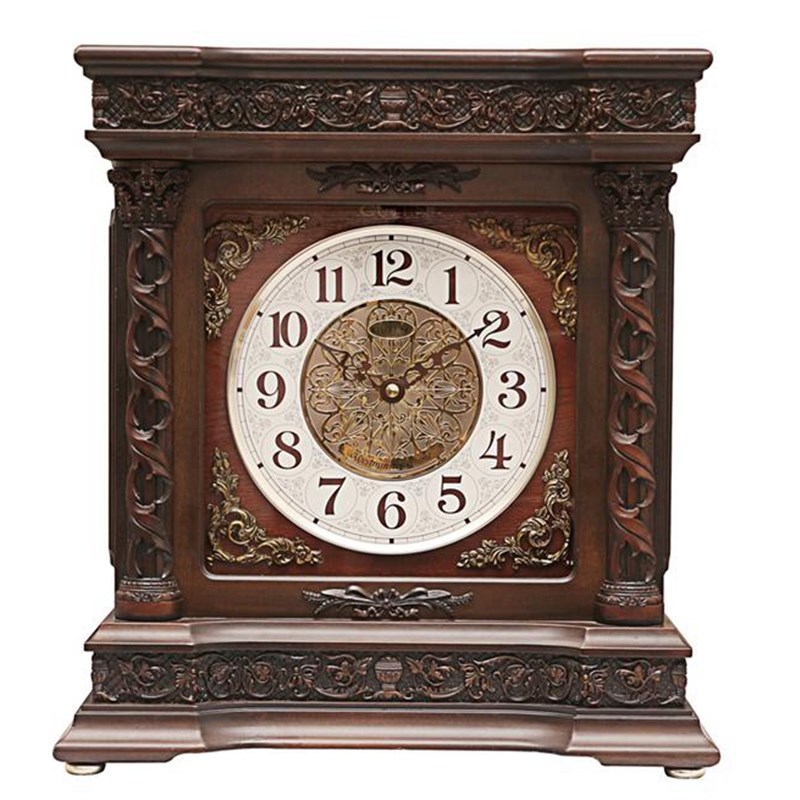 威弗列德中式立体浮雕p石英钟表整点报时钟实木钟客厅欧式静音台