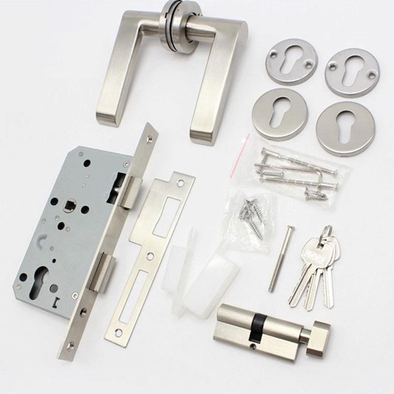 乐朗房间门锁不锈钢30p4家用木门锁 室内卧室静音镍拉丝简约分体