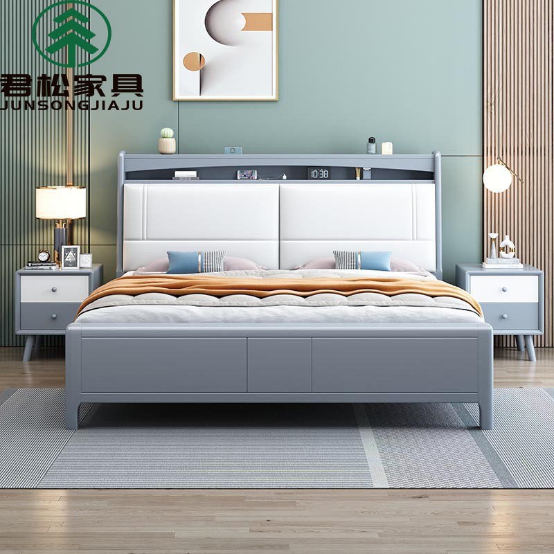 1.5米床c欧式床可储物床头白色软包实木床 全实木双人床1.8米大床