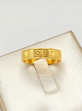 越南沙金闭口戒指男女士爱心w镀金指环情侣龙凤对戒一对女生尾戒