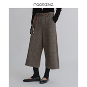 MOORING泊松弛感松紧阔腿裤 八分直筒裤