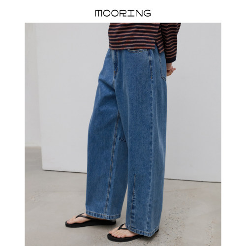 MOORING泊 复古长绒棉牛仔裤松弛感高腰显瘦遮胯百搭阔腿裤