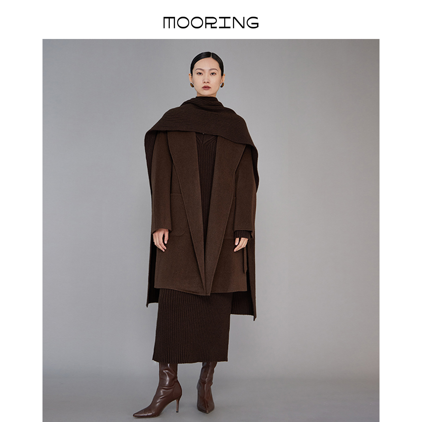 MOORING泊 极简牦牛绒一手长翻领双面呢大衣女秋冬外套女