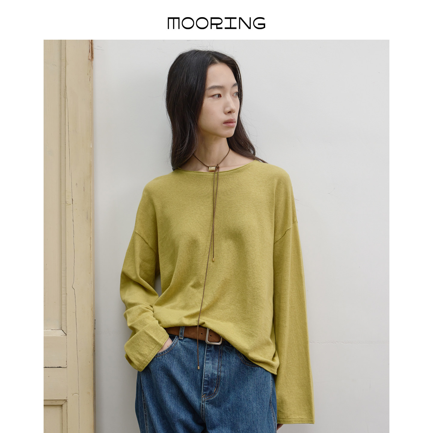 MOORING泊 亚麻混纺宽松长袖针织衫 圆领慵懒廓形多色上衣,女装/女士精品,毛针织衫,淘宝优惠券,粉丝福利购,淘宝优惠卷