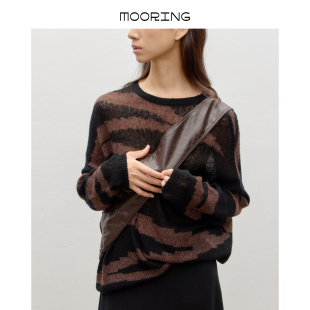 MOORING泊?重工定制暈染段染條紋寬松落肩袖 針織套頭衫