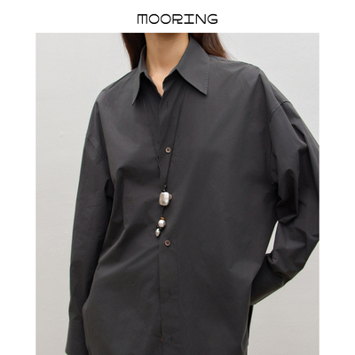 MOORING泊 纸片人纯棉松弛感廓形长袖衬衫秋新品休闲极简衬衣女