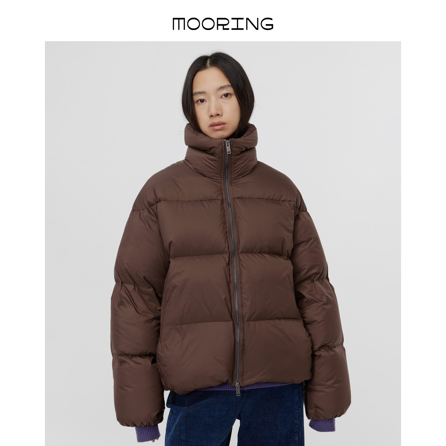 MOORING泊 90白鹅绒双拉链廓形羽绒服短款外套上衣