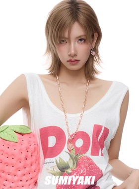 SUMIYAKI金色奶油草莓丝带编织拼接项链长款毛衣链