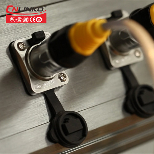 RJ45网络防水航空插头连接器 凌科直通式双网口RJ45网线接口插座