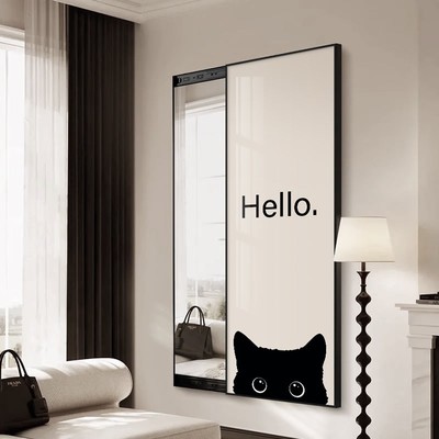 现代简约客厅背景墙隐藏式全身镜可推拉镜子装饰画家用卧室镜子