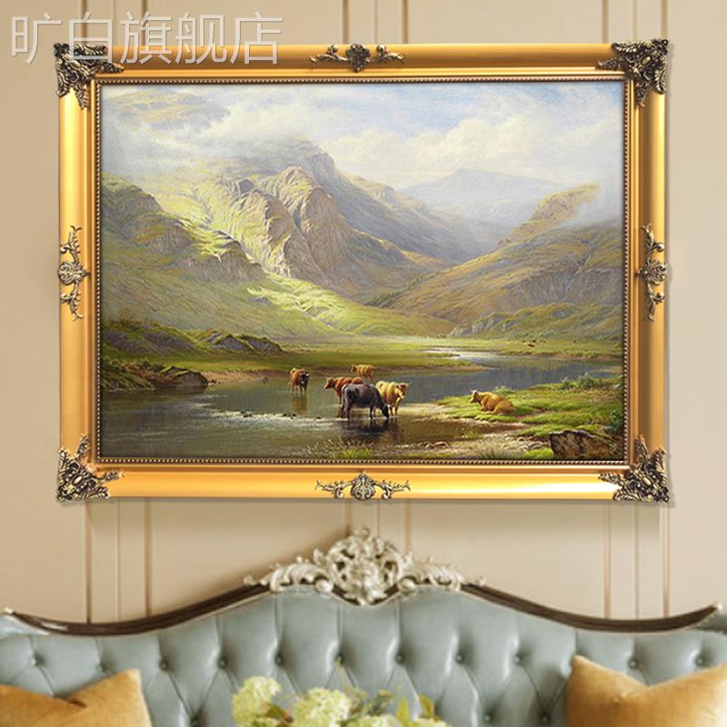 世界名油画欧式风景山水挂画大气聚宝盆水牛客厅沙发背景墙装饰画图片
