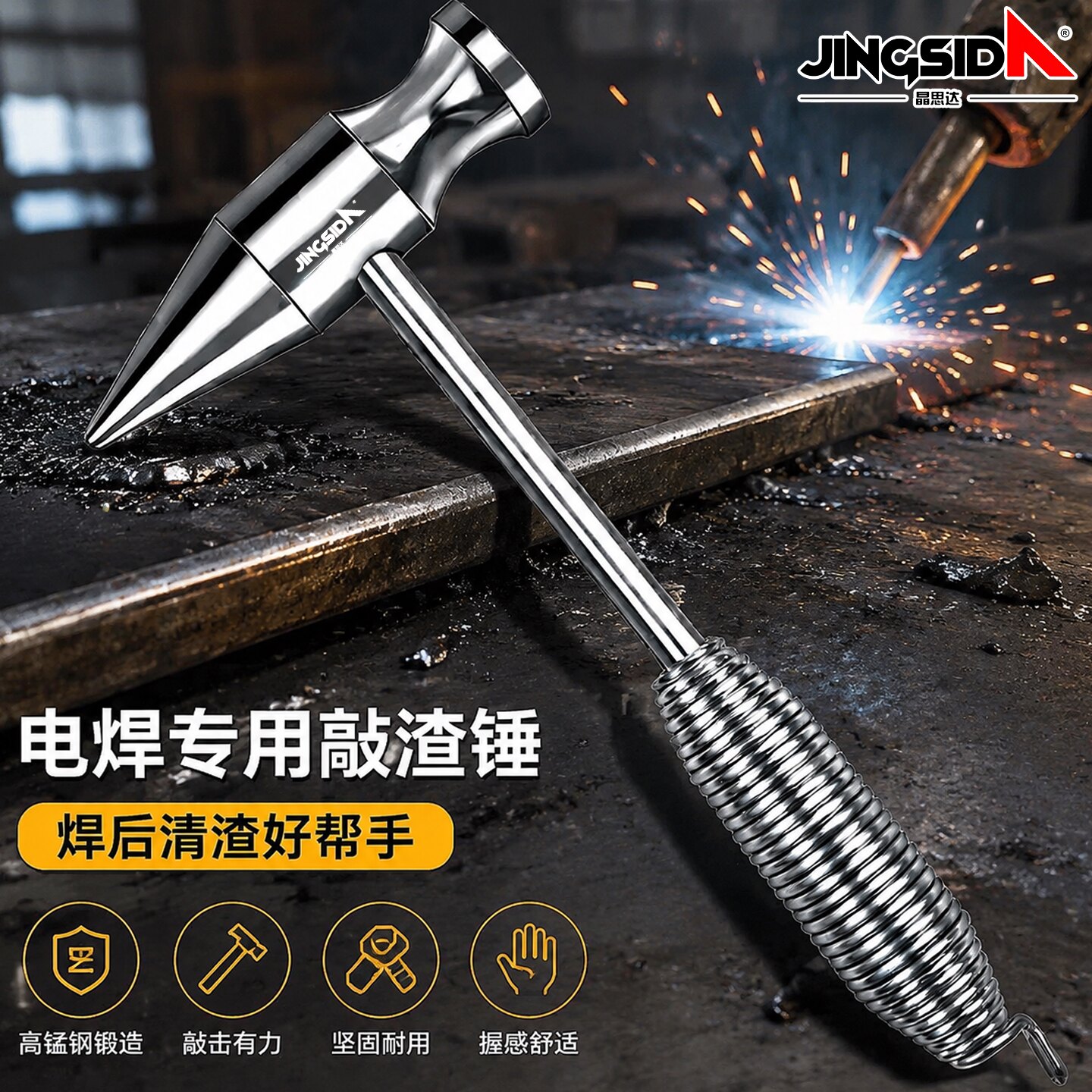 电焊工专用敲渣锤弹簧双头电工钳工敲焊渣专用尖锤子焊工敲锈刨锤