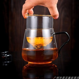 过滤茶水分离杯双层玻璃杯家用水D杯透明带盖带把泡花茶杯子女