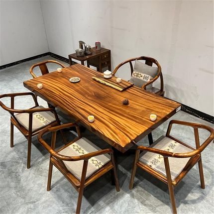 胡桃木实木大板办公桌简约原木茶桌家用长餐桌工作台面Y书桌会议