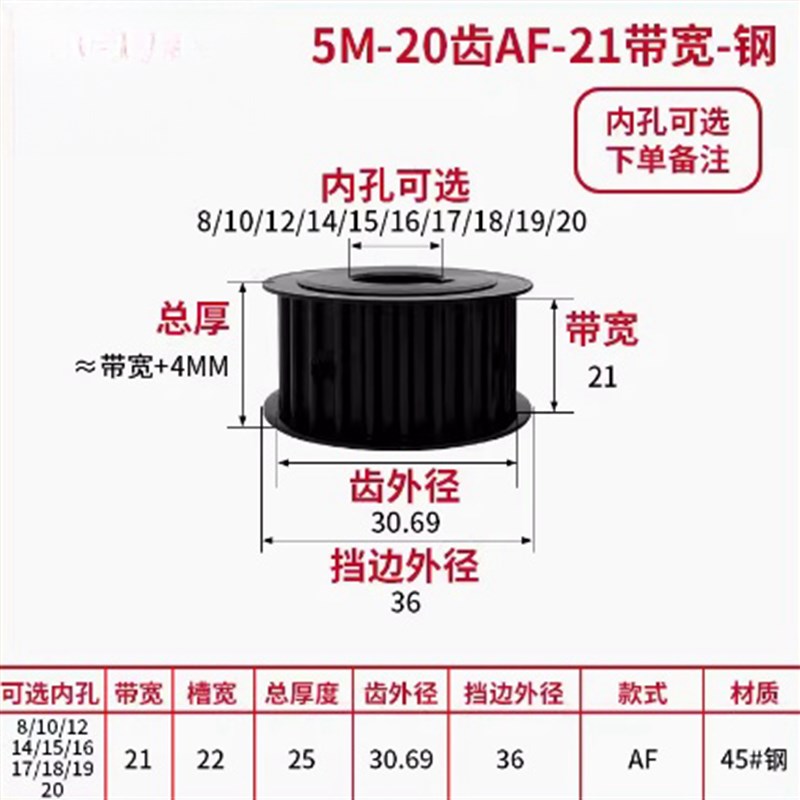 5M同步带轮15齿20/2m4/25/30/35/40/45/50/80齿同步轮45钢AF双面