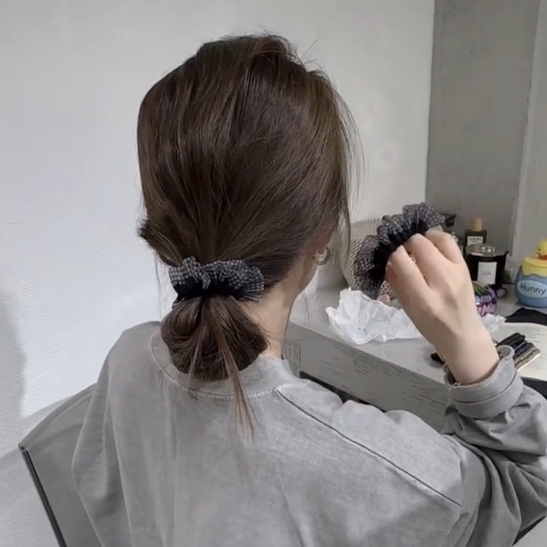 韩系基础欧根纱格子边小肠发圈