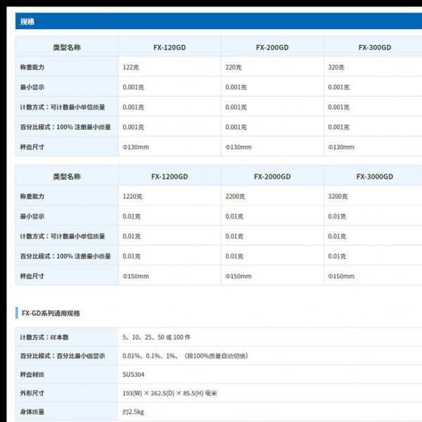 日本AND FX-1200GD FX-2000GD FX-3000GD电子天平外校