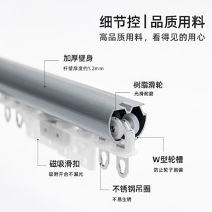 下滑式 加厚静音窗帘轨道一体 罗马杆窗帘杆杆双杆滑轨顶装 侧装