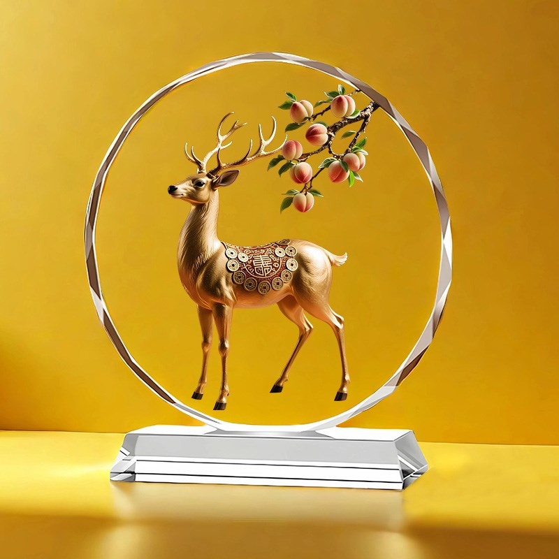 禄寿双全水晶摆件k工艺品桌面家居客厅装饰玄关桌面摆件工艺摆台