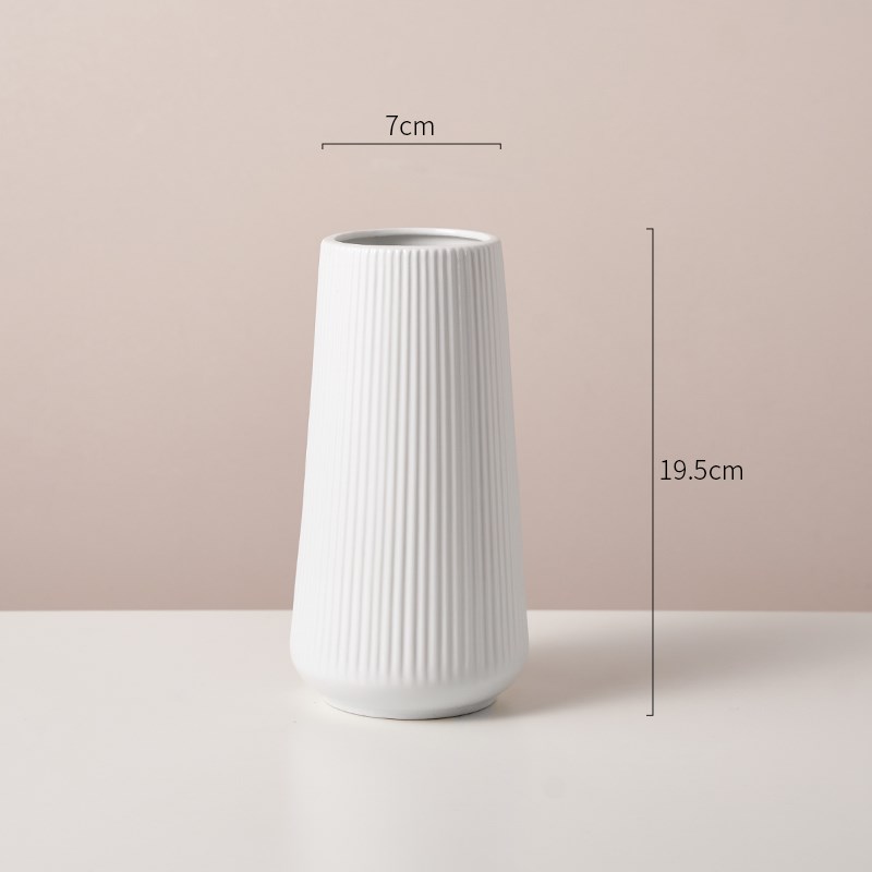 高级感简约现代条纹白色陶瓷花瓶B水养插花鲜花客厅餐桌装饰品摆