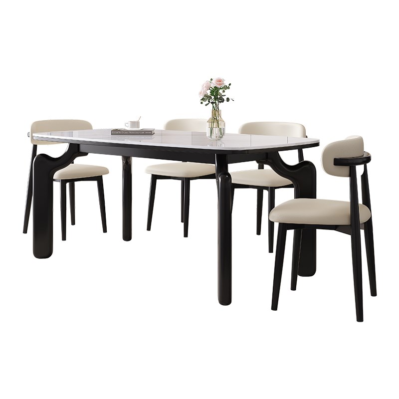 原木奶油风实木大象腿餐桌椅组合小户型饭M桌现代简约长方形家用