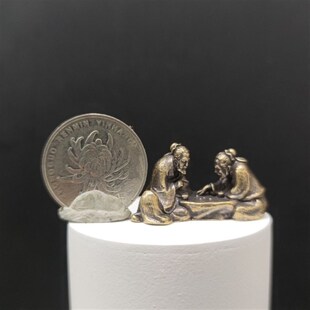 迷你 下棋老者创意黄铜小摆件鱼缸桌面造景装饰复古 对弈仙翁人物