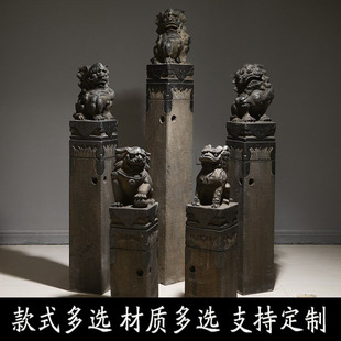 拴马桩石狮子麒麟貔貅金蟾青石仿古石柱子栓马石室内庭院装饰摆件