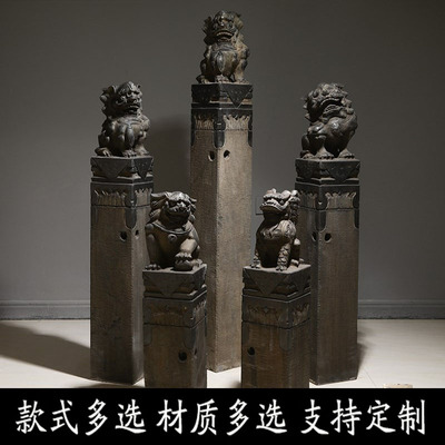 拴马桩石狮子麒麟貔貅金蟾青石仿古石柱子栓马石室内庭院装饰摆件