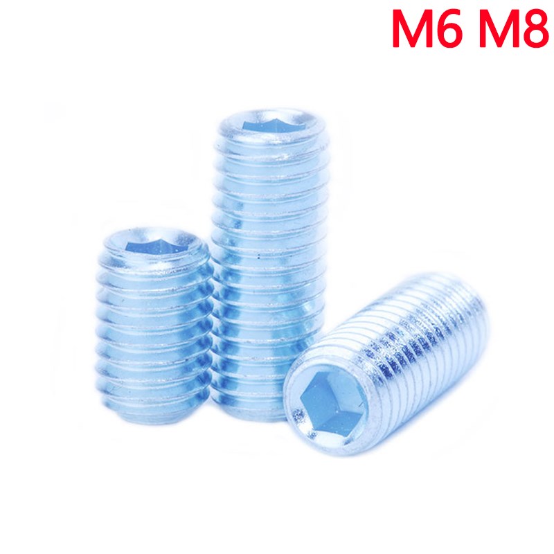 12.9级镀锌凹端紧定螺丝镀蓝白锌无头止付螺钉高强度基米顶丝M6M8