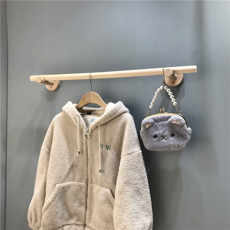 服装店上墙展示架木棍挂衣杆女装陈列衣架墙上置衣架壁挂童装货架