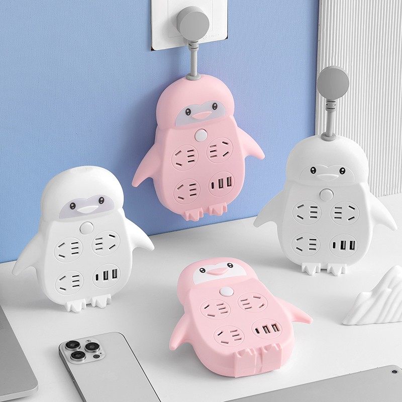 多功能创意可爱插座转换器带USB卡通插线板宿舍转换插头带小夜灯