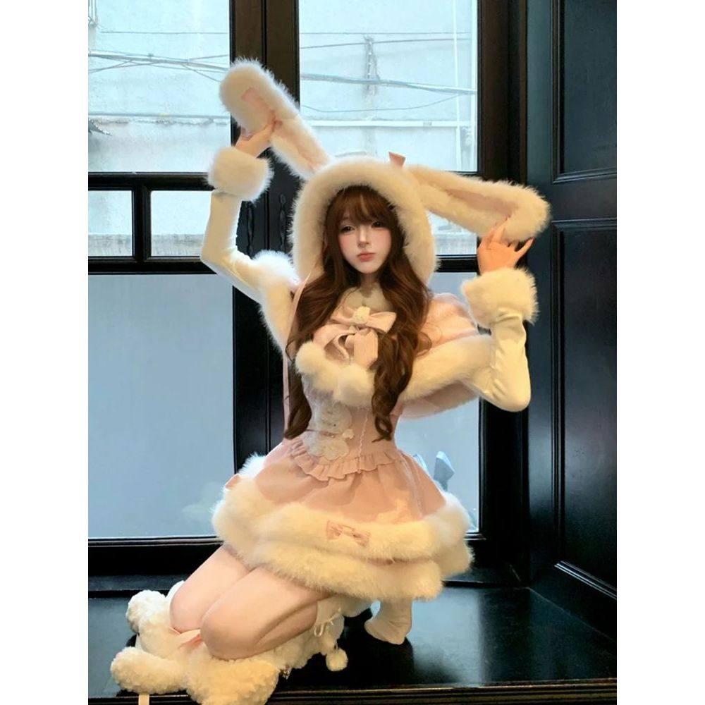 心愿小兔 冬季甜美可爱萌妹风时尚套装斗篷新年战袍连衣裙三件套,女装/女士精品,时尚套装,淘宝优惠券,粉丝福利购,淘宝优惠卷