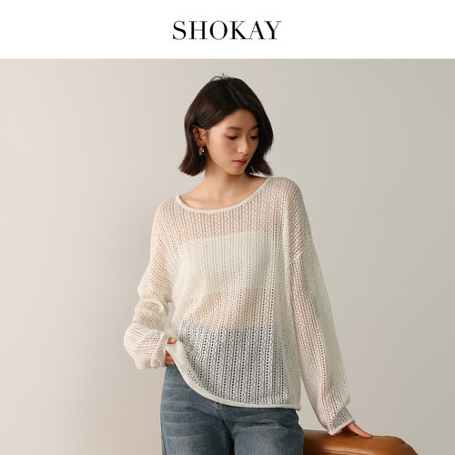 SHOKAY【漫溯原野】亚麻通透松弛圆领镂空罩衫轻盈透气外搭薄罩衫