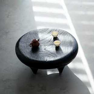 侘寂风实木黑色碳化茶几榻榻米餐桌民宿艺术感飘窗矮茶桌茶台矮桌