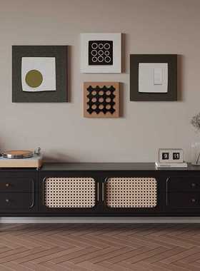 fLE法式复古藤编电视柜茶几组合家用落地侘寂风新款黑色电视柜