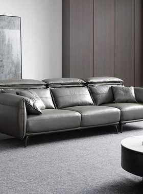 真皮沙发意式极简直排三人位沙发客厅家具组合小户型灰色工厂直供