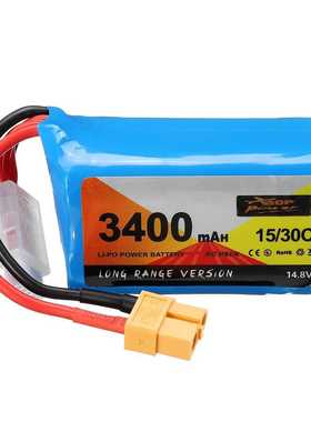 ZOP Power厂家 14.8V 3400mAh 15C/30C 4S 锂离子电池 XT60 FPV