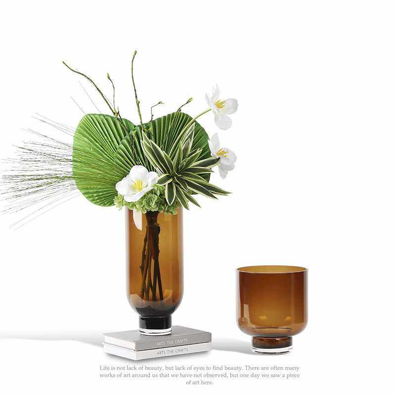 现代轻奢咖色玻璃花瓶插花酒店客厅餐桌茶几玄关创意花器花艺摆件,畜牧/养殖物资,畜牧/养殖器械,淘宝优惠券,粉丝福利购,淘宝优惠卷