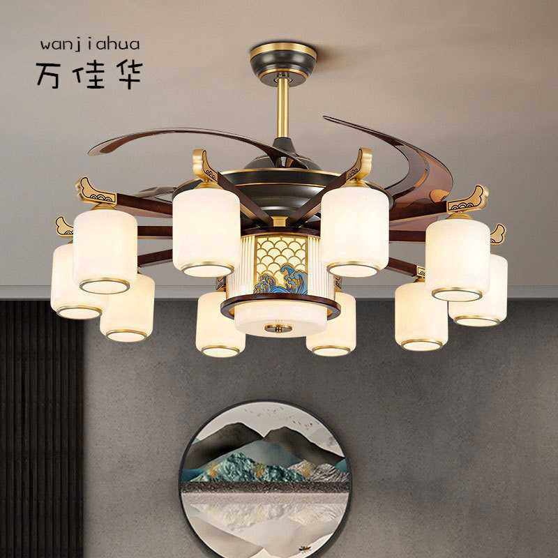 新款新中式风扇灯客厅灯餐厅48寸隐形灯扇大风力一体吊灯家用灯具