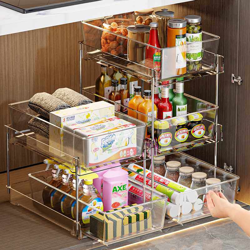 厨房下水槽置物架台盆下拉篮抽拉式透明调味料收纳橱柜内分层架子,畜牧/养殖物资,畜牧/养殖器械,淘宝优惠券,粉丝福利购,淘宝优惠卷
