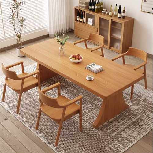 现代简约实木餐桌椅 小户型家用长方形吃饭桌大板长桌餐书桌一体